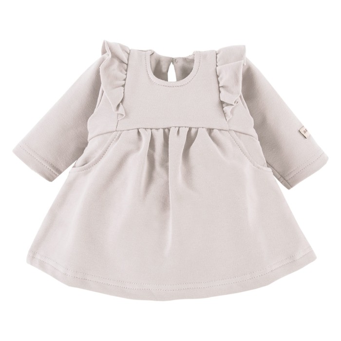 Dress with ruffles and bow headband set beige