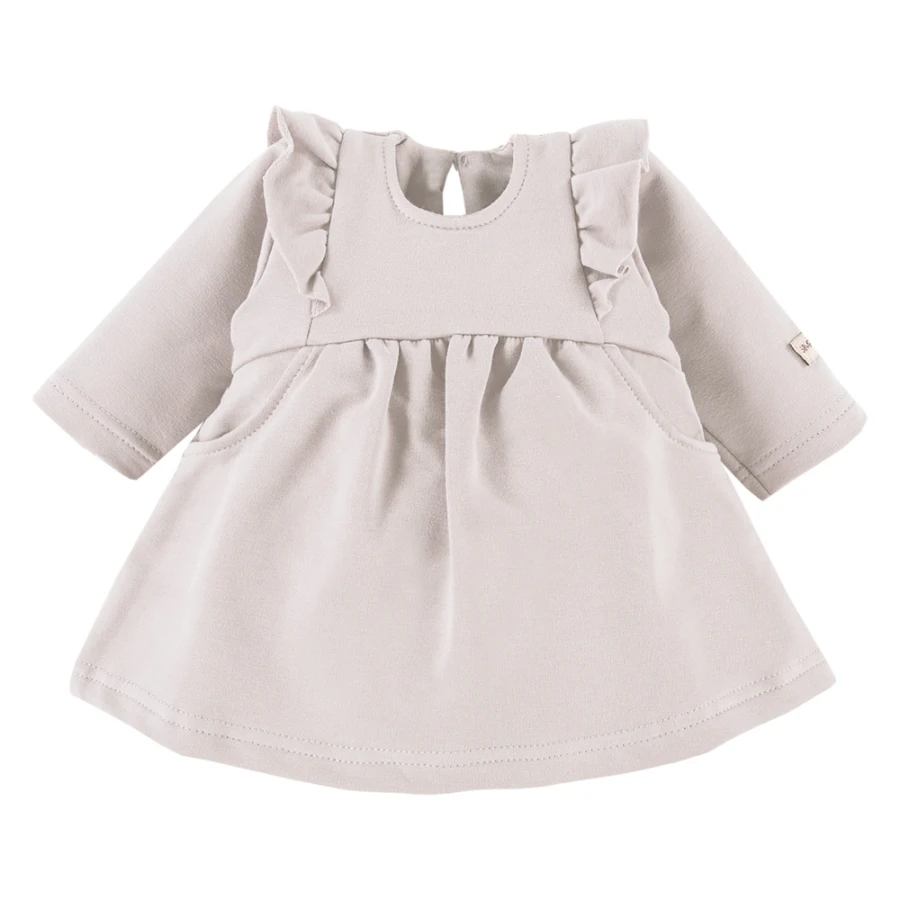 Dress with ruffles and bow headband set beige