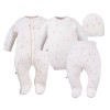 Baby set: bodysuit, footed pants, hat and floral cream sleepsuit