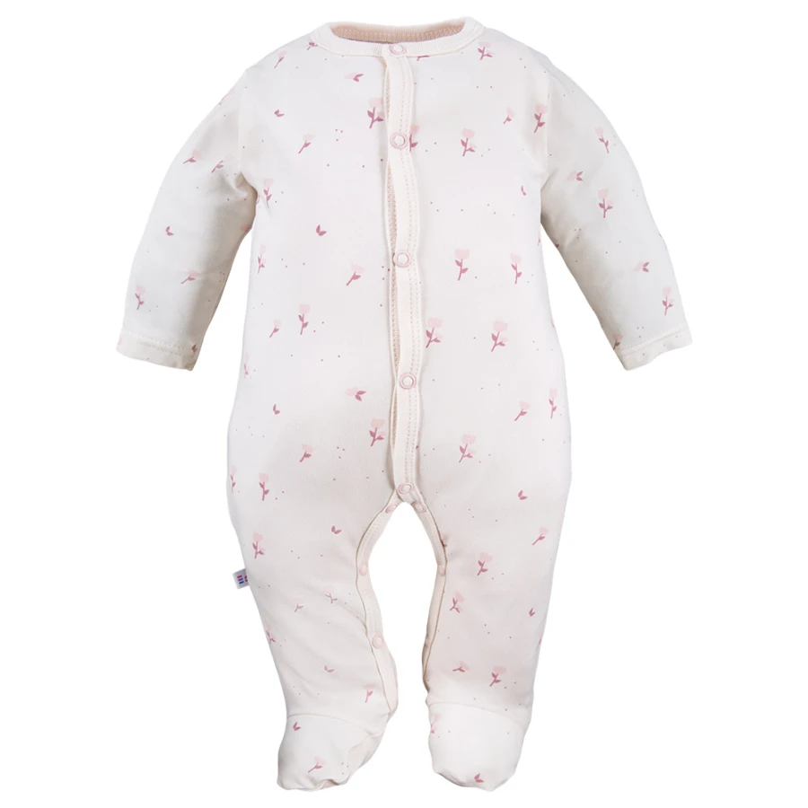 Baby set: bodysuit, footed pants, hat and floral cream sleepsuit