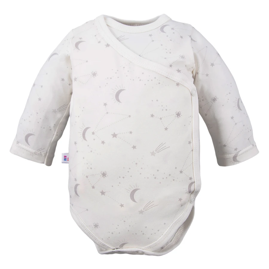 Baby set: bodysuit, footed pants, hat and ecru sleepsuit with stars