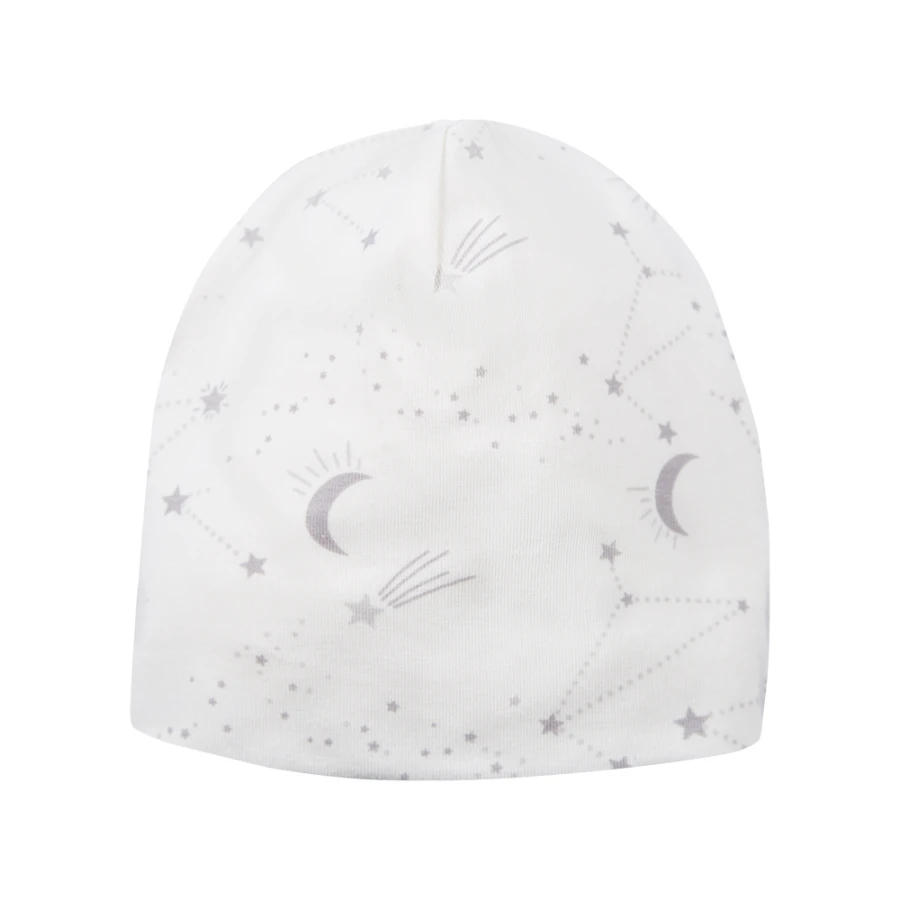 Baby set: bodysuit, footed pants, hat and ecru sleepsuit with stars