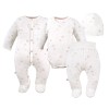 Baby set: bodysuit, footed pants, hat and ecru sleepsuit with teddy bears