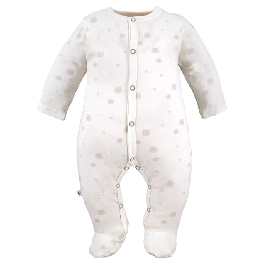 Baby set: bodysuit, footed pants, hat and ecru sleepsuit with teddy bears