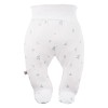 Baby set: bodysuit, footed pants, hat and white sleepsuit with leaf pattern