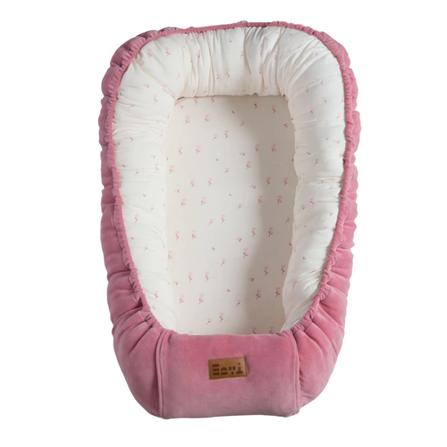 Baby nest pink with flowers 90x50 cm