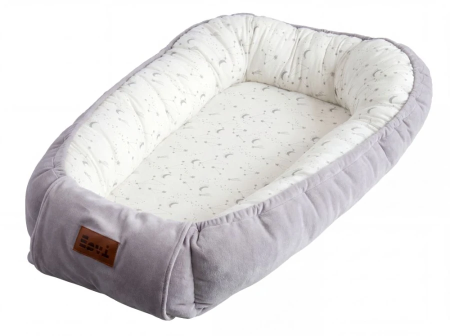Grey baby nest with stars 90x50 cm