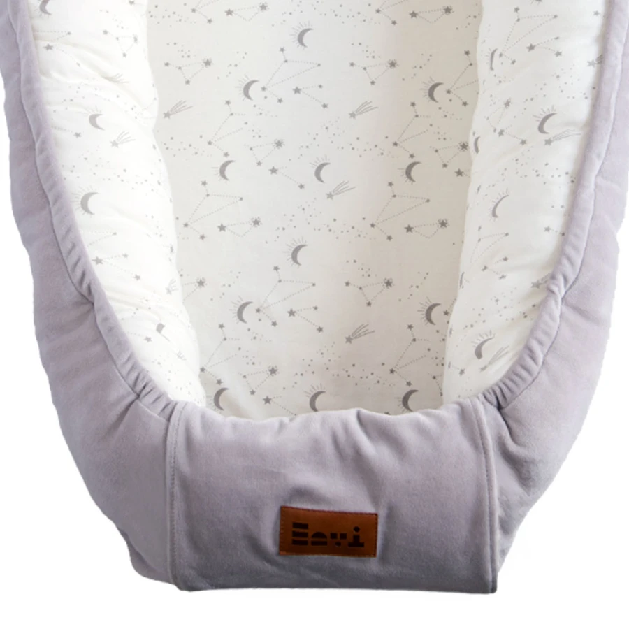Grey baby nest with stars 90x50 cm