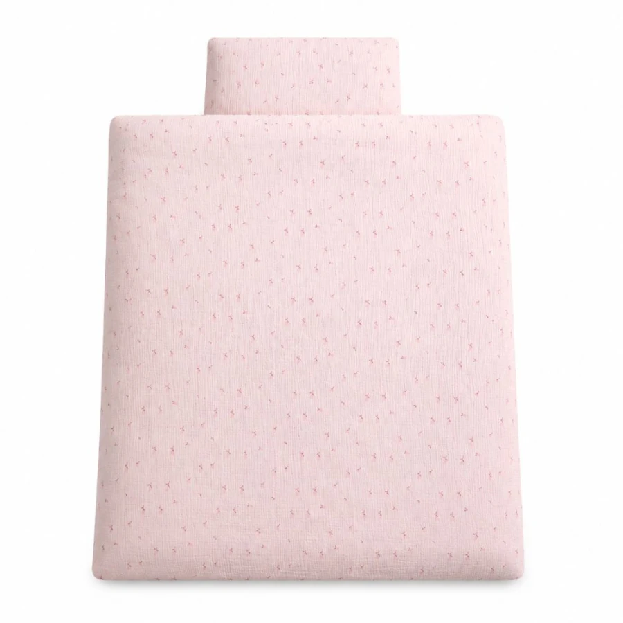 Muslin bedding set with filling pink with delicate flowers
