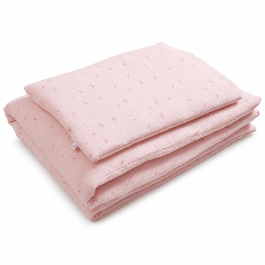 Muslin bedding set with filling pink with delicate flowers