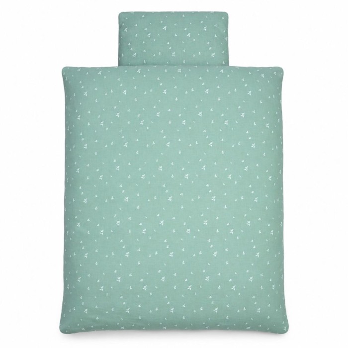 Muslin bedding set with filling green with leaves