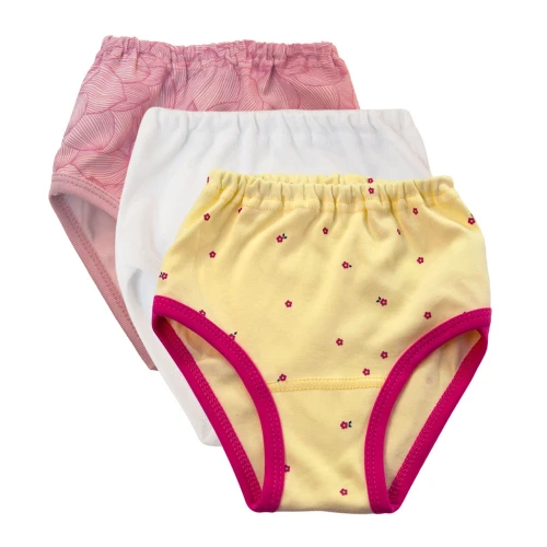 3-pack dívčích bavlněných kalhotek citronové/bílé/růžové květiny