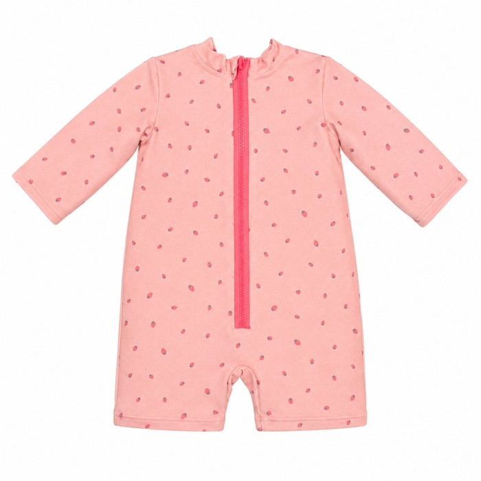 UV romper pink with strawberries