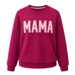 Beige sweatshirt with navy blue "MAMA" embroidery