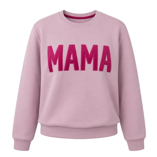 Violet sweatshirt with maroon "MAMA" embroidery