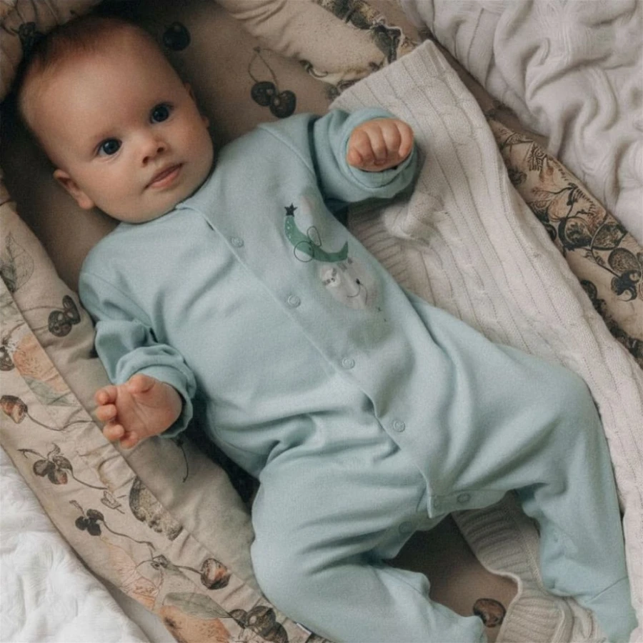 Komplet wyprawkowy dla niemowlaka miętowy, czapka, pajac, body, półśpiochy