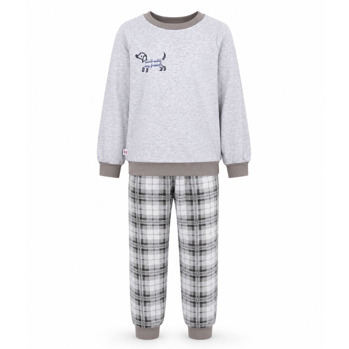 Grey children's pajamas with embroidered dog
