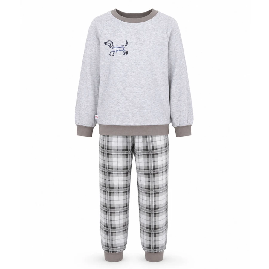 Grey children's pajamas with embroidered dog