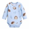 Blue children's long sleeve bodysuit with hedgehog print