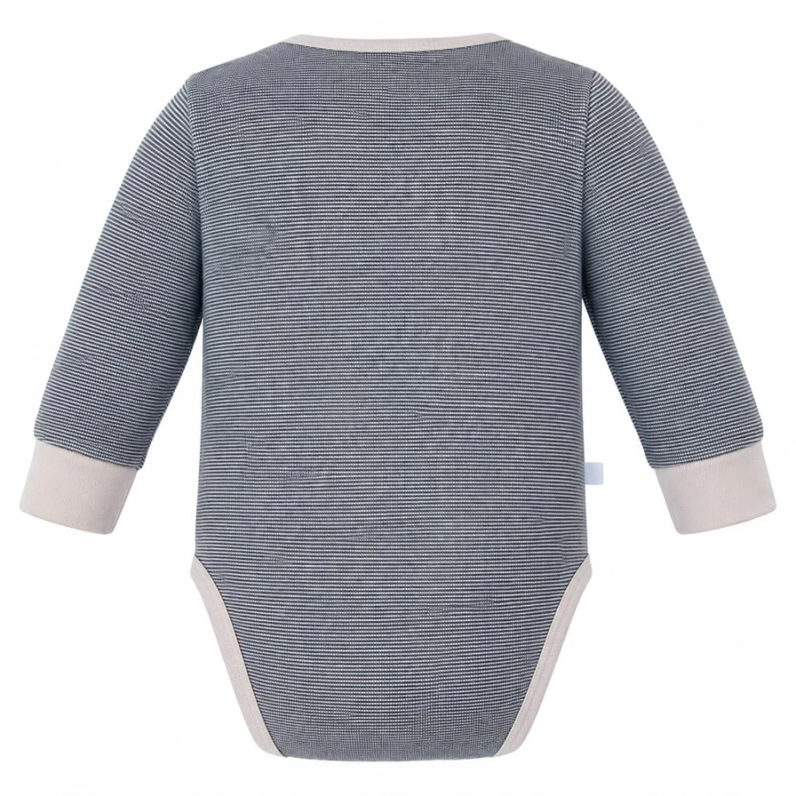 Grey baby bodysuit with long sleeves and hedgehog print