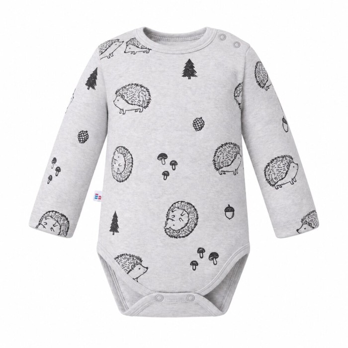 Grey baby long sleeve bodysuit with hedgehog print