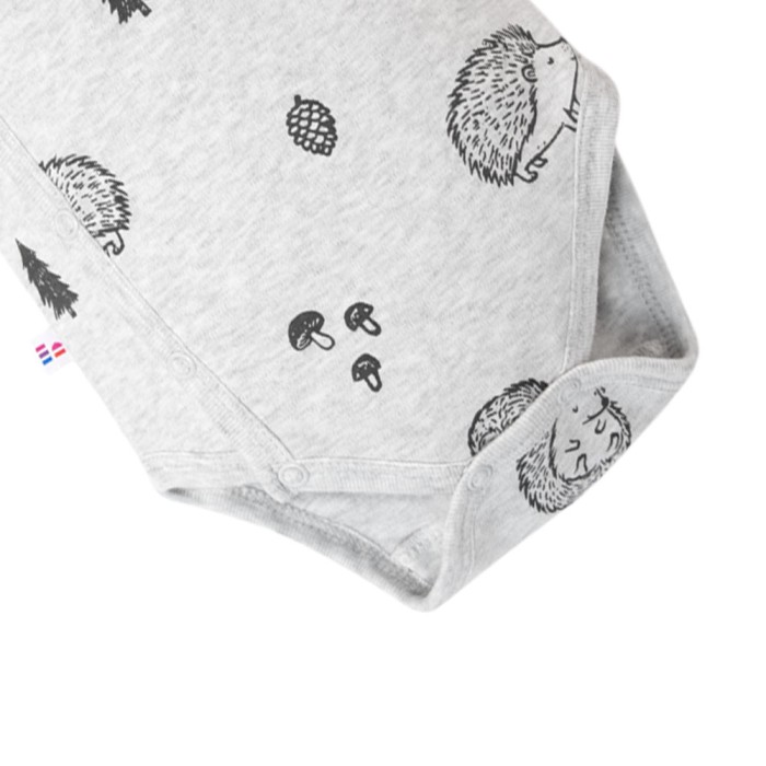 Grey baby long sleeve bodysuit with hedgehog print