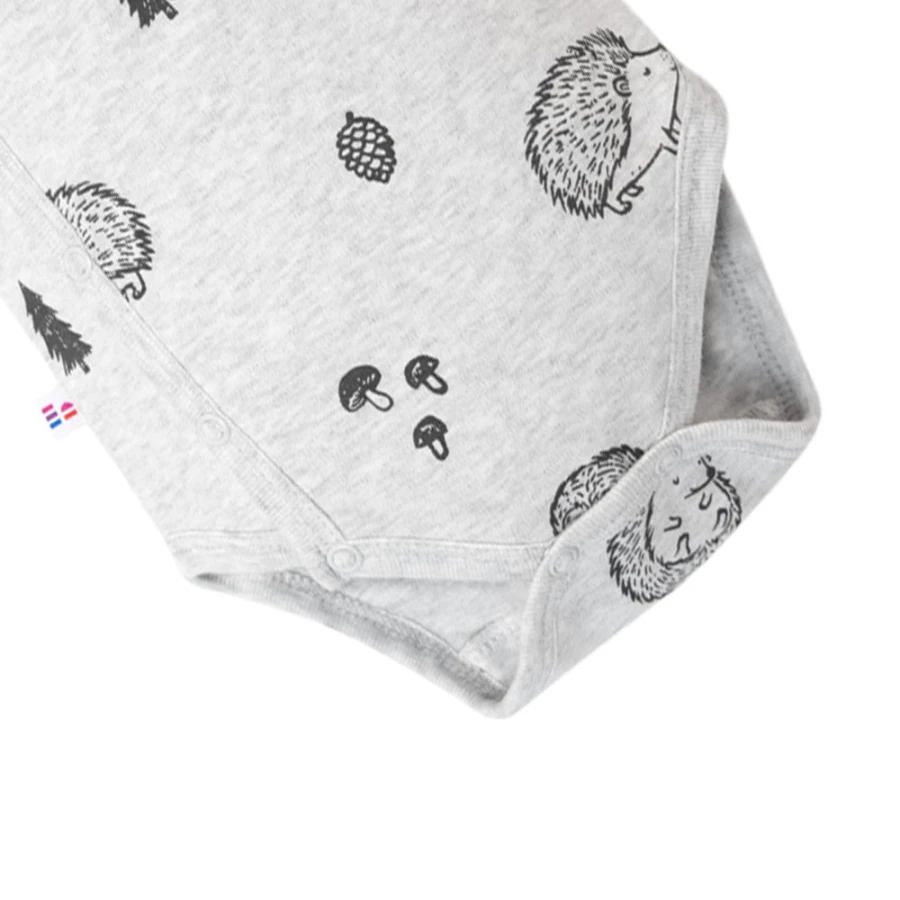 Grey baby long sleeve bodysuit with hedgehog print