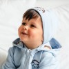 Blue children's hat with hedgehog embroidery