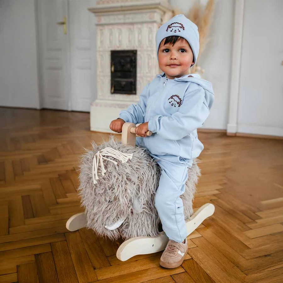 Blue children's tracksuit with hedgehog embroidery