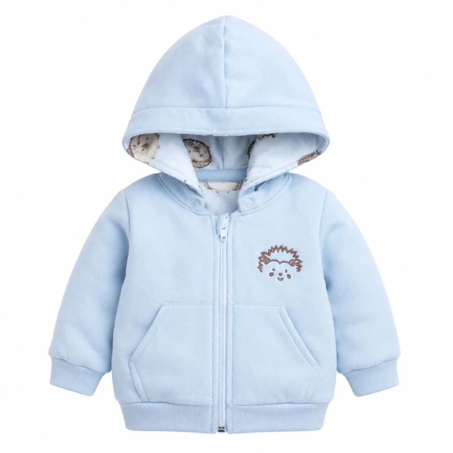 Blue children's tracksuit with hedgehog embroidery