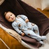 Blue baby romper with feet and hedgehog print