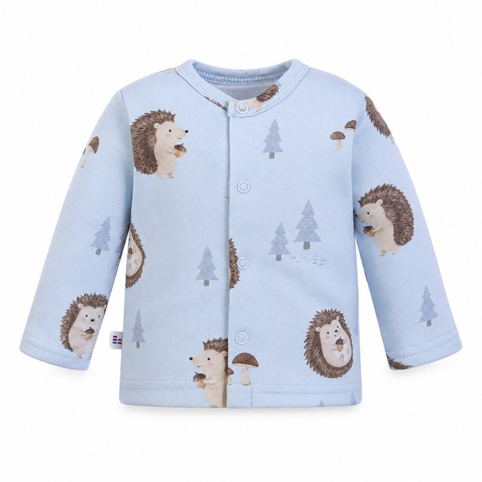 Blue baby wrap shirt with hedgehogs