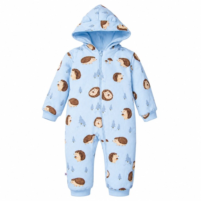 Blue baby tracksuit romper without feet with hedgehog print