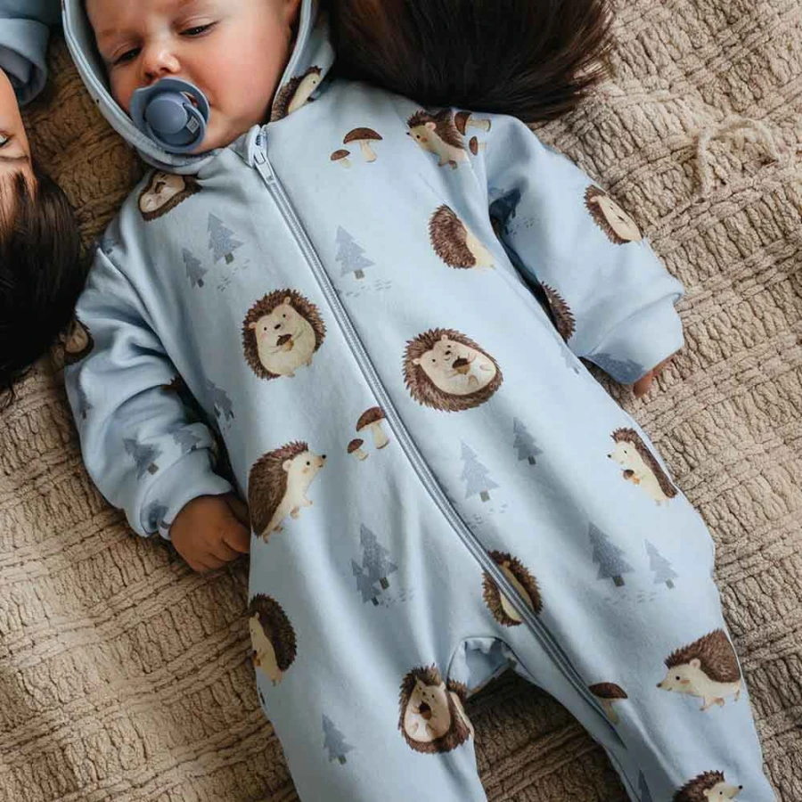 Baby tracksuit romper with hedgehog print