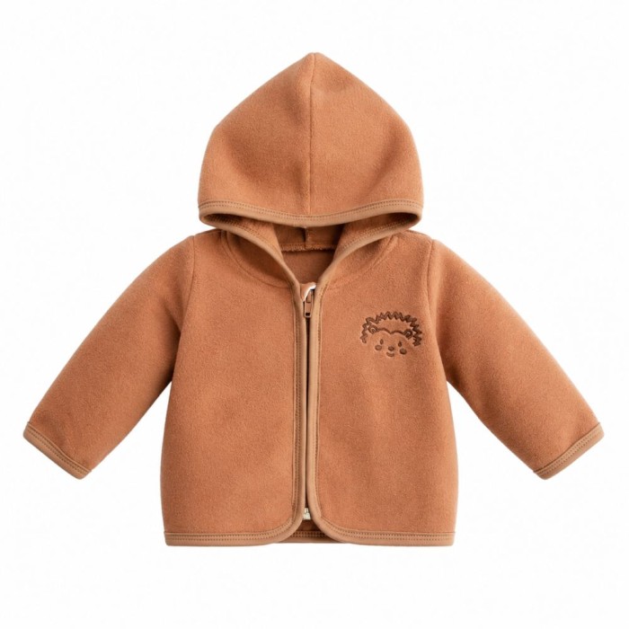 Brown children's fleece jacket with hedgehog embroidery