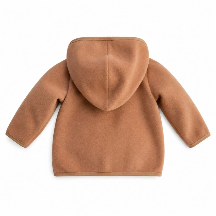 Brown children's fleece jacket with hedgehog embroidery