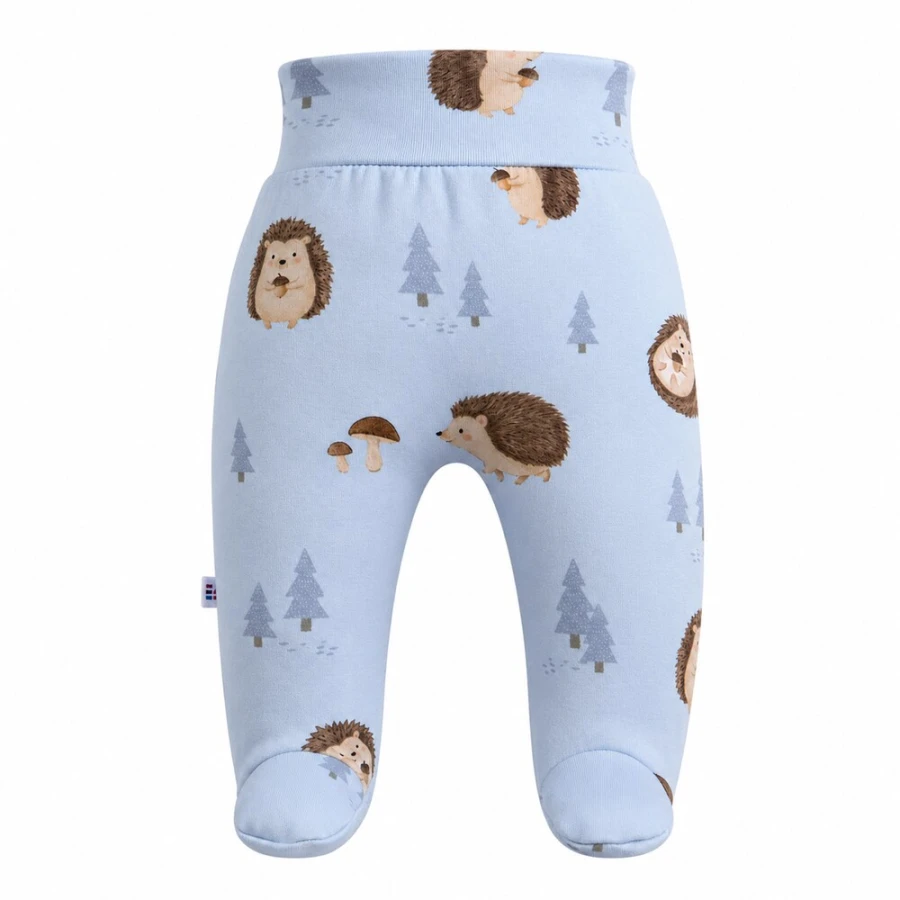 Blue baby footed pants with hedgehog print