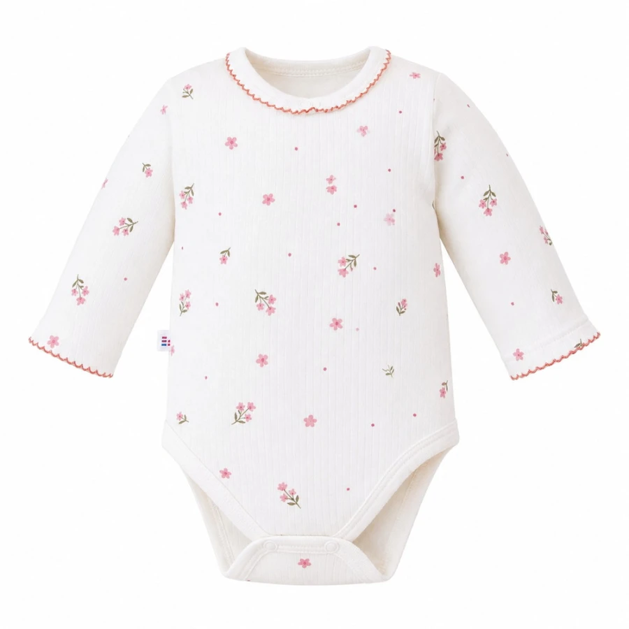 Girls' white bodysuit with flowers