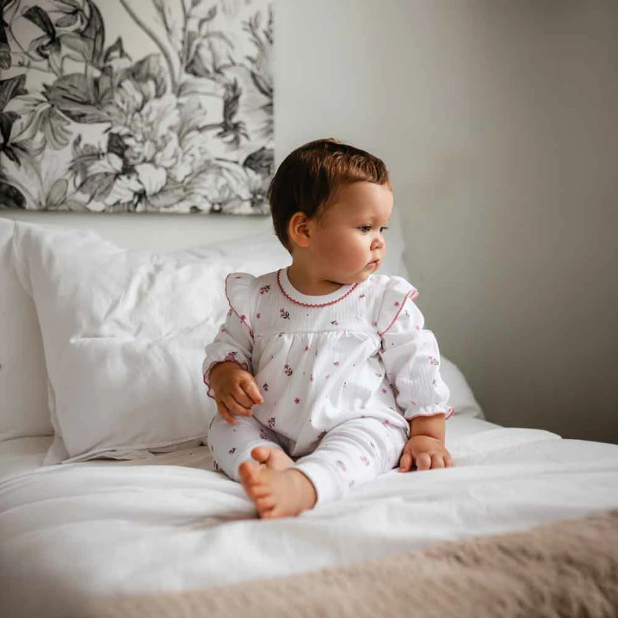 Girls' tunic bodysuit white with flowers