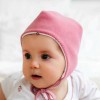 Baby girl’s pink fleece bonnet hat with ties