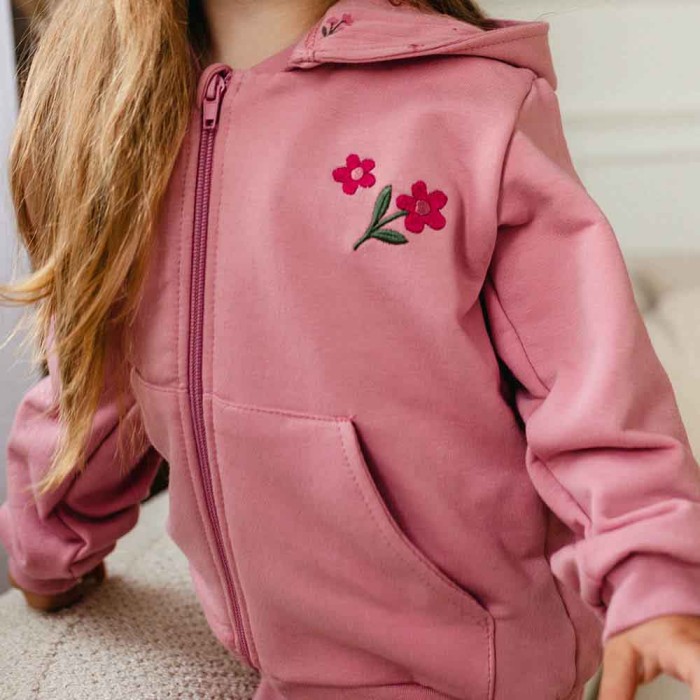 Girls' pink tracksuit with embroidery