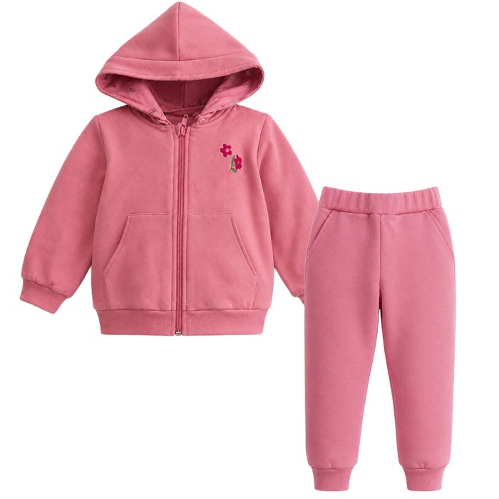 Girls' pink tracksuit with embroidery