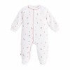 Baby romper with feet white with floral pattern
