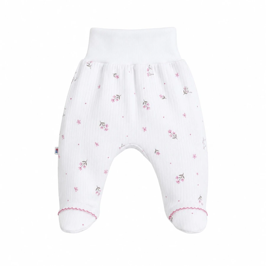 Baby footed leggings white with floral pattern