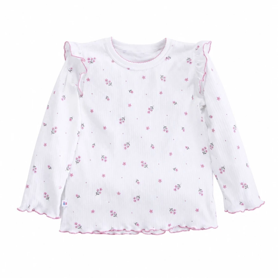 Girls' ruffled blouse white with flowers