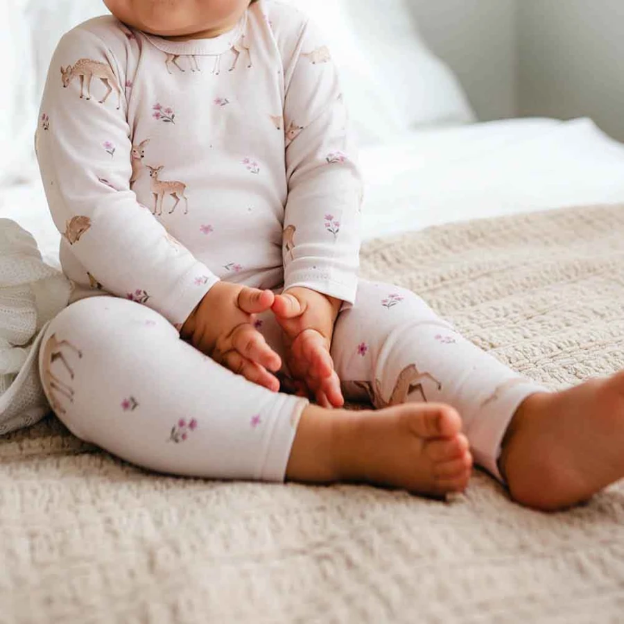 Girls' ecru leggings with deer
