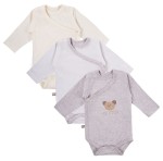 Multipak 3 ks Body zavinovací s dlouhým rukávem TINY ecru/béžové