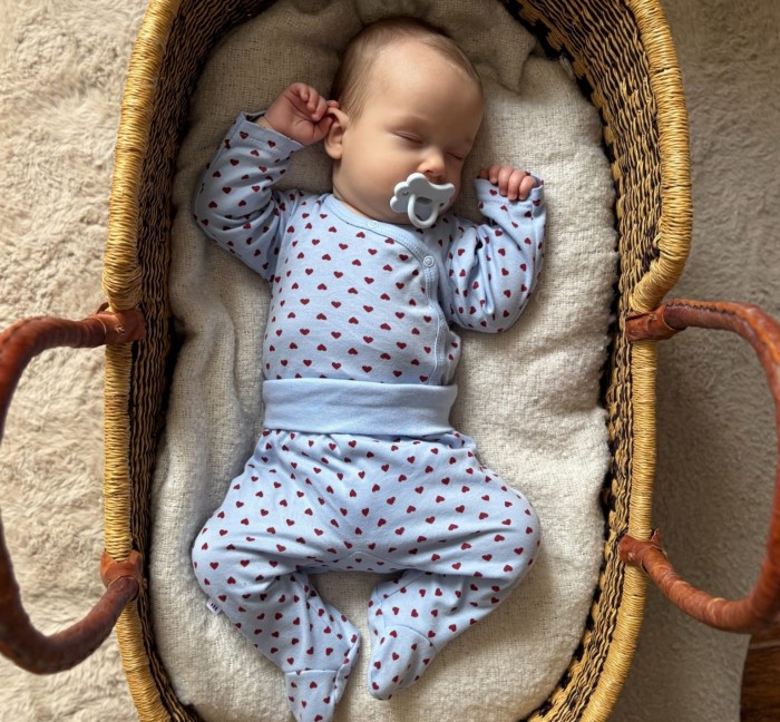 Baby Wrap Bodysuit Blue with Hearts