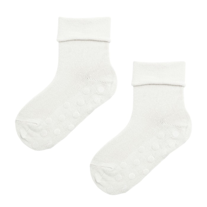 Ecru organic cotton baby socks with ABS grips