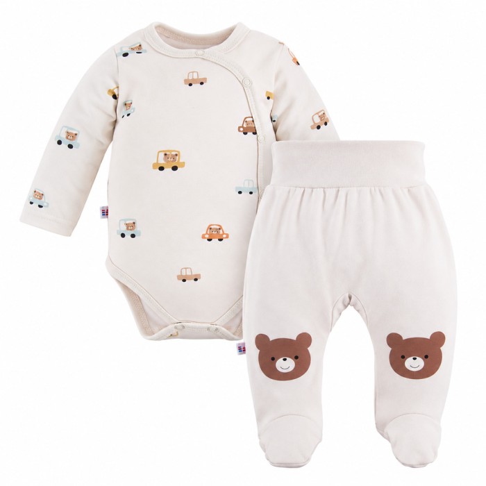 Baby bodysuit and footed pants set in ecru